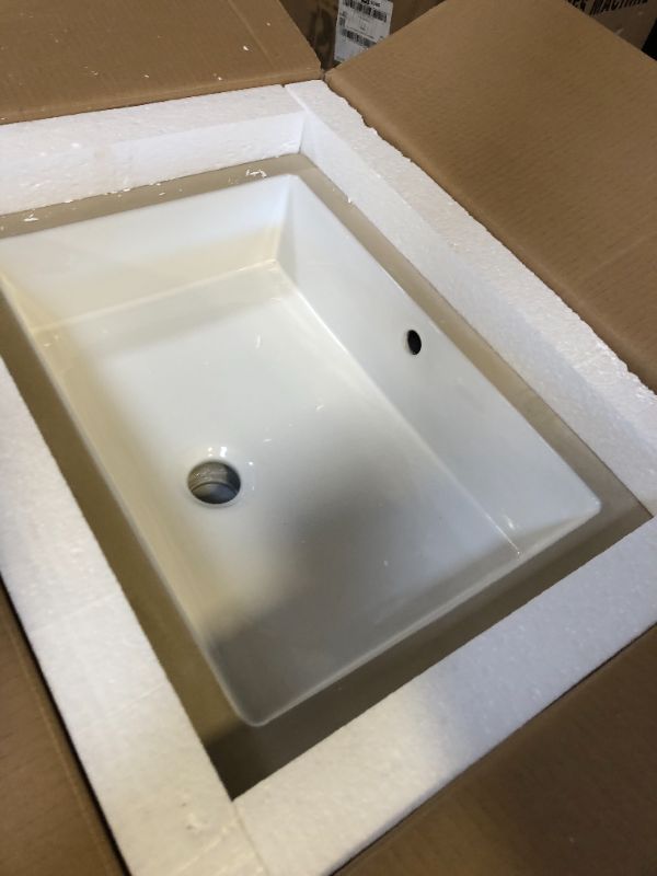 Photo 2 of 18 Inch Undermount Bathroom Sink Small Rectangle Undermount Sink White Ceramic Under Counter Bathroom Sink with Overflow (18.3"x13.8")