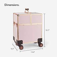 Photo 1 of Beautify Beauty Makeup Train Case Travel Trolley Cosmetic Bag Rolling Organizer Vanity Box - Luggage Suitcase for Hairdresser, MUA, Nail Artist - Rose Gold
