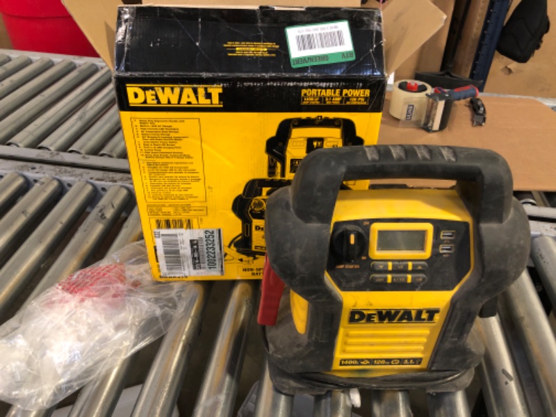 Photo 2 of DEWALT DXAEJ14 Digital Portable Power Station Jump Starter: 1400 Peak/700 Instant Amps, 120 PSI Digital Air Compressor, 3.1A USB Ports, Battery Clamps , Yellow