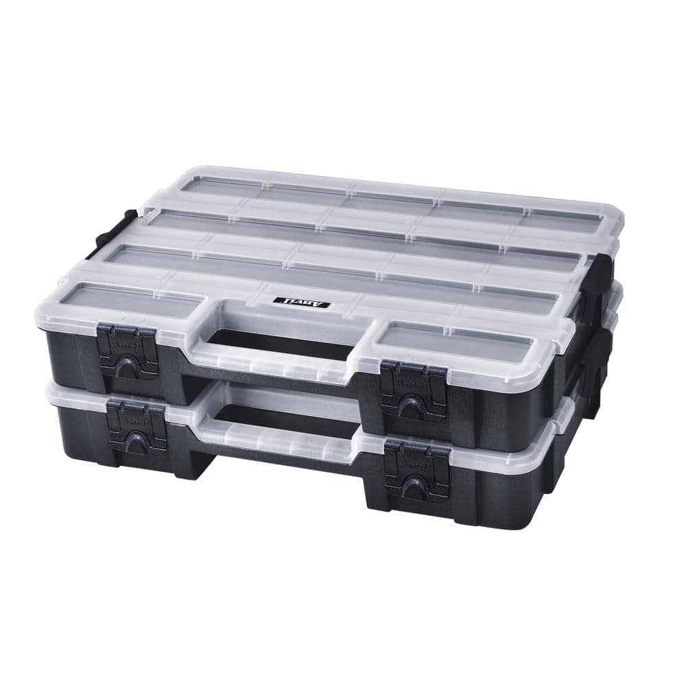 Photo 1 of Anvil 17-Compartment Black Interlocking Small Parts Organizer (2-Pack)
