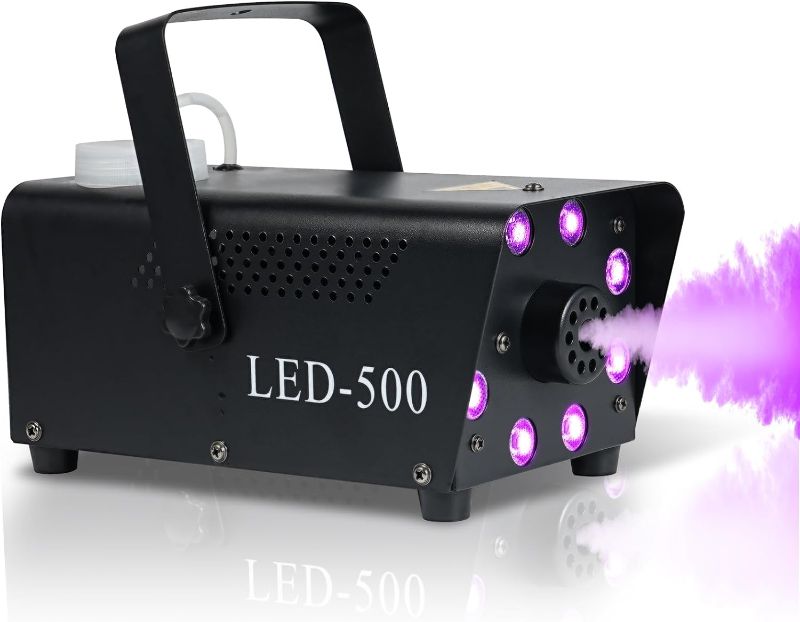 Photo 1 of Tlaijiang Halloween Fog Machine For Time, Fog Machine Indoor With 8 Led Lights, Portable Automatic Smoke Machine Fog For Party Wedding Holiday
