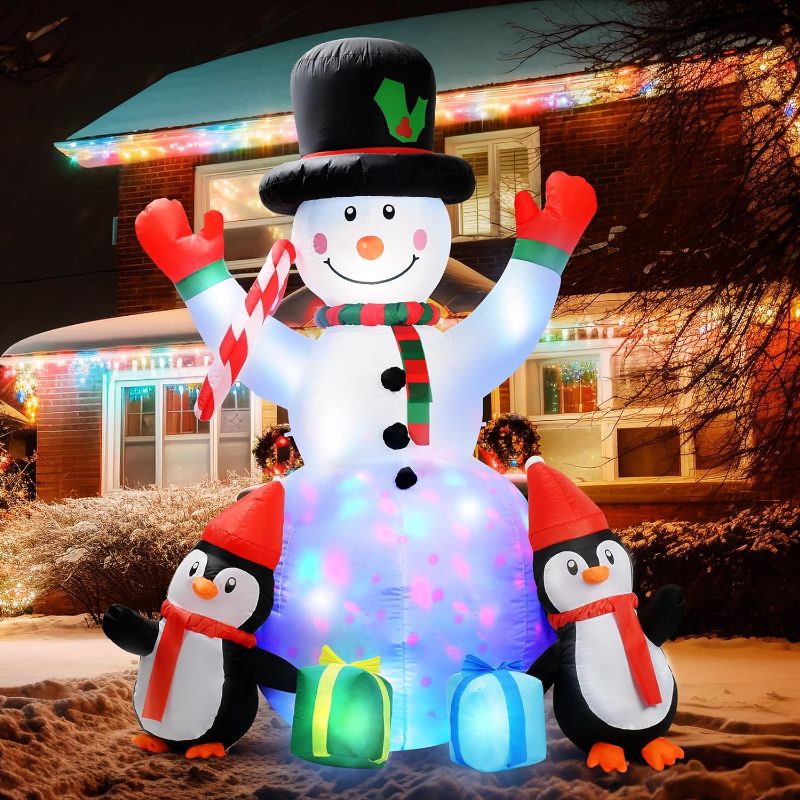 Photo 1 of ++UNABLE TO TEST++ 6ft Christmas Inflatables Outdoor Decorations Embrace Snowman and Penguins Built-in Colorful Rotating Led Lights Blow Up Snow Man Wear Magic Hat Yard Decor for Holiday Party Indoor Garden Lawn Xmas
