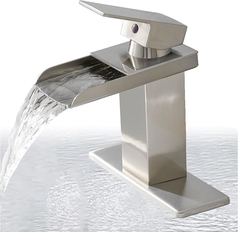 Photo 1 of BATHLAVISH Waterfall Bathroom Sink Faucet Brushed Nickel