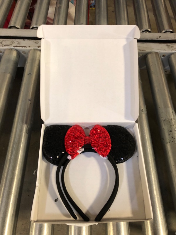 Photo 2 of ZYTJ 2 Pcs Mouse Ears Headbands,Shiny Bows Mouse Ears Headbands for Birthday Parties, Themed Events, A Perfect Addition to Your Trip Essentials and Accessories for Women red
