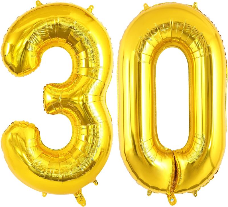 Photo 1 of 2 COUNT - 40 Inch Gold 30 Number Balloons, Jumbo Foil Helium Balloons for 30th Birthday Party Decorations Supplies / 30th Anniversary Event
