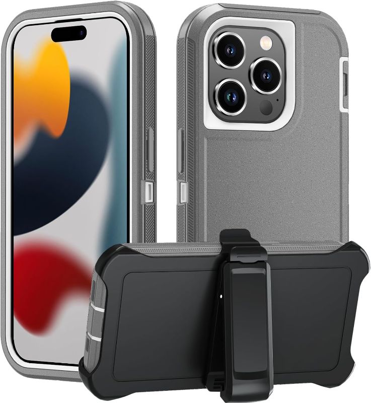 Photo 1 of idzayaki for iPhone 14 Case,with Belt Clip Holster[Dropproof], Heavy-Duty Tough Rugged Shockproof Protective Case Cover for iPhone 14 (Grey/White)
