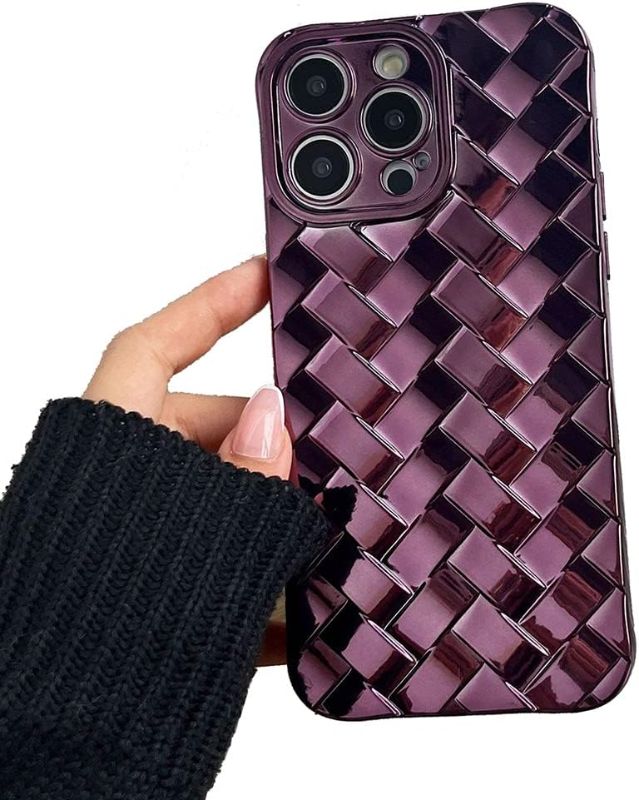 Photo 1 of LEMONCOVER for iPhone Case Cute 3D Weave Plated Design Soft TPU Silicone Camera Screen Protect Bumper for Women Girls Slim Reinforced Shockproof (Shiny Purple,iPhone 13 Pro Max)
