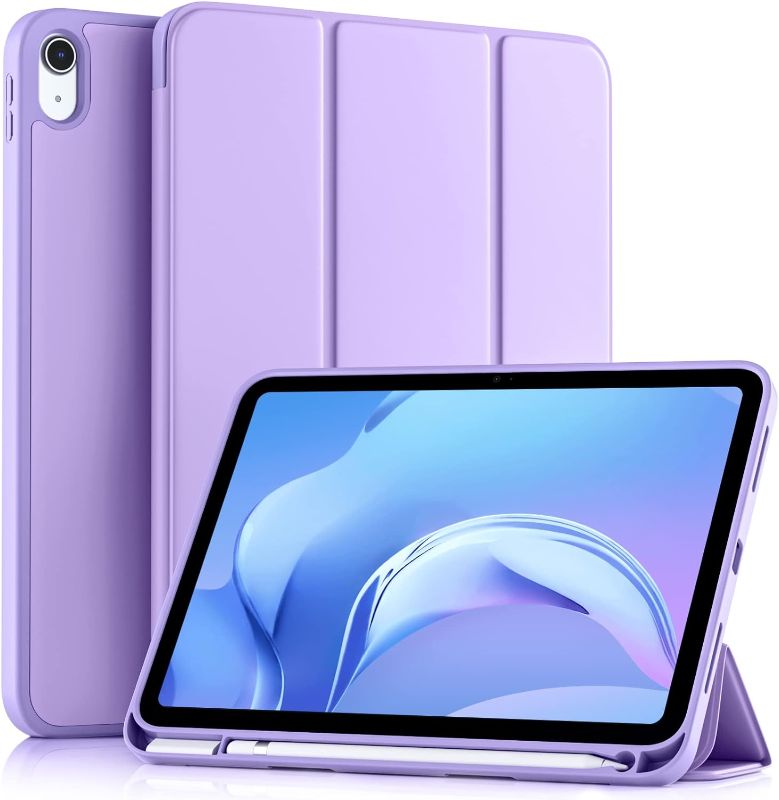 Photo 1 of Akkerds Compatible with iPad 10th Generation Case 10.9 Inch 2022 with Pencil Holder, Slim Trifold Stand Protective Cover with Soft TPU Back for iPad Case 10th Generation, Auto Sleep/Wake, Lavender
