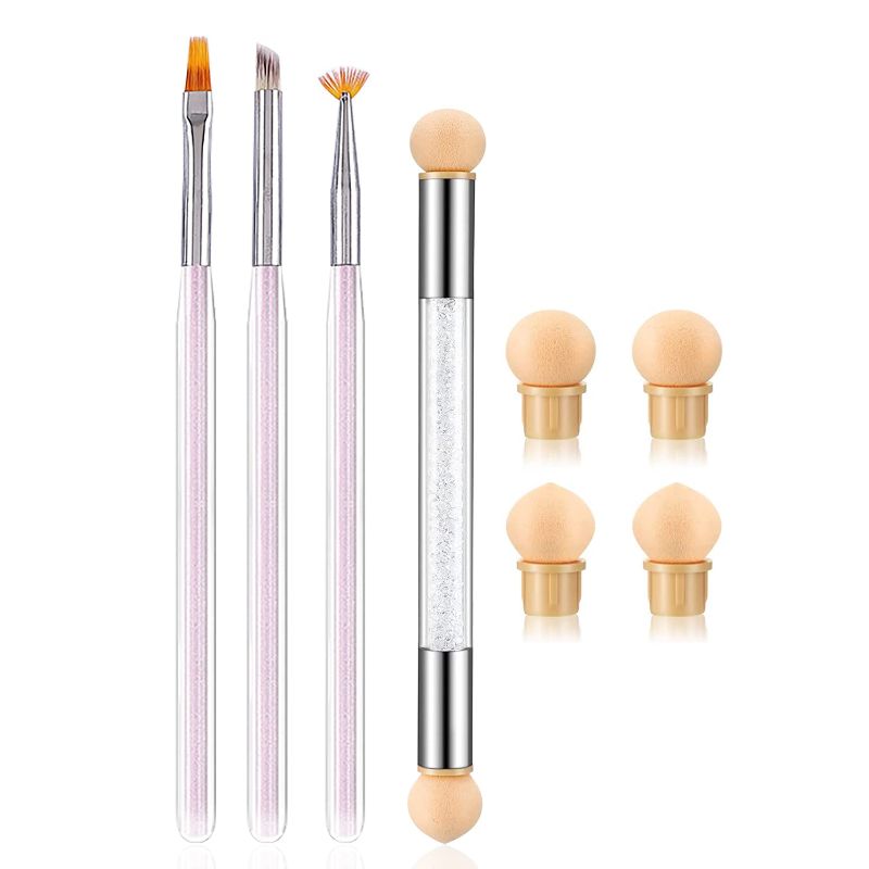 Photo 1 of SILPECWEE 4pcs Ombre Nail Brush Nail Sponge Pen Ombre Brush for Gel Nails Acrylic Nail Art Brushes Fan Nail Pen Nail Brushes for Nail Art Design Tools with 4pcs Replaceable Sponge Head
