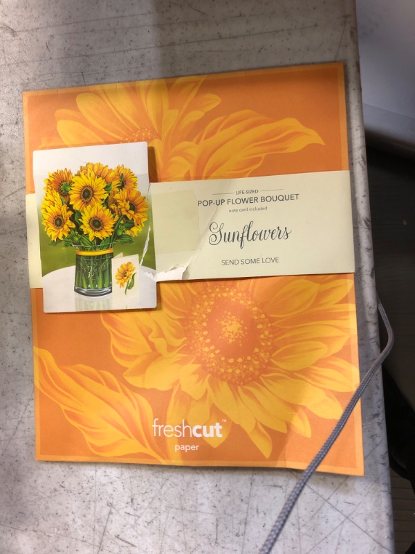 Photo 2 of Freshcut Paper Pop Up Cards, Sunflowers, 12 inch Life Sized Forever Flower Bouquet 3D Popup Greeting Cards with Note Card and Envelope