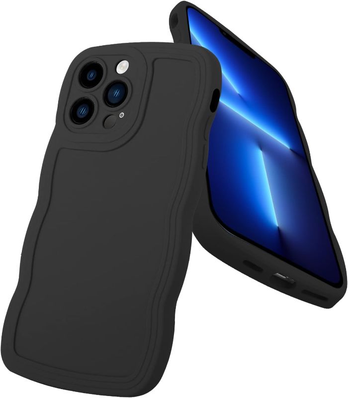 Photo 1 of Fiyart Designed for iPhone 13 Pro Max Case Cute Curly Wave Frame Shape Design for Women Girls Men Soft TPU Shockproof Full Camera Lens Protection Phone Cover with Screen Protector -Black
