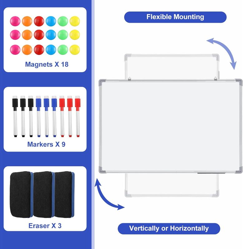 Photo 1 of  Erase White Board 16.54-11.81' Magnetic Desktop Whiteboard with 3 Erasers 10 Markers 4 Magnets, Portable Silver Aluminum Frame Hanging Whiteboard for Wall Desk School Kids to Do List Memo