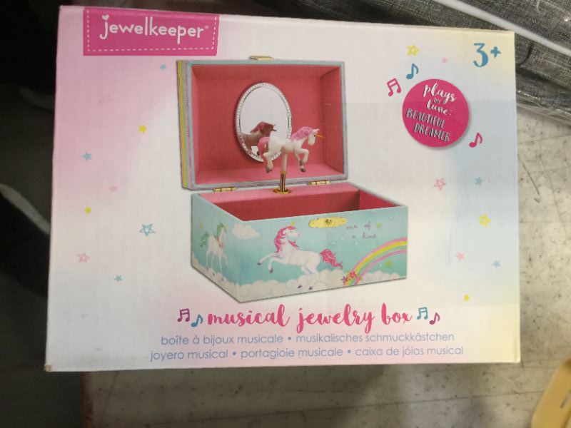 Photo 4 of Jewelkeeper Girl's Musical Jewelry Storage Box with Spinning Unicorn, 6 x 4.65 x 3.5 inches, Rainbow Design, The Beautiful Dreamer Tune