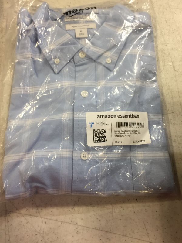 Photo 2 of Amazon Essentials Men's Regular-Fit Short-Sleeve Pocket Oxford Shirt X-Large Blue Windowpane