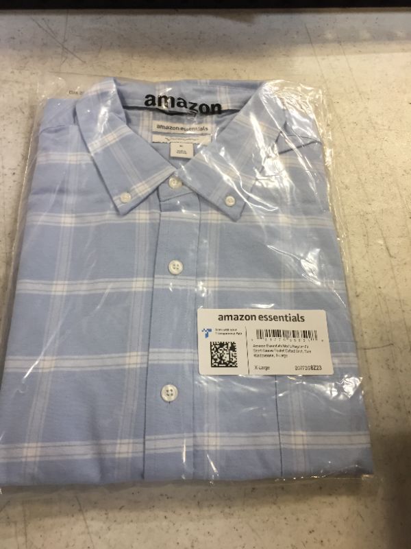 Photo 2 of Amazon Essentials Men's Regular-Fit Short-Sleeve Pocket Oxford Shirt X-Large Blue Windowpane