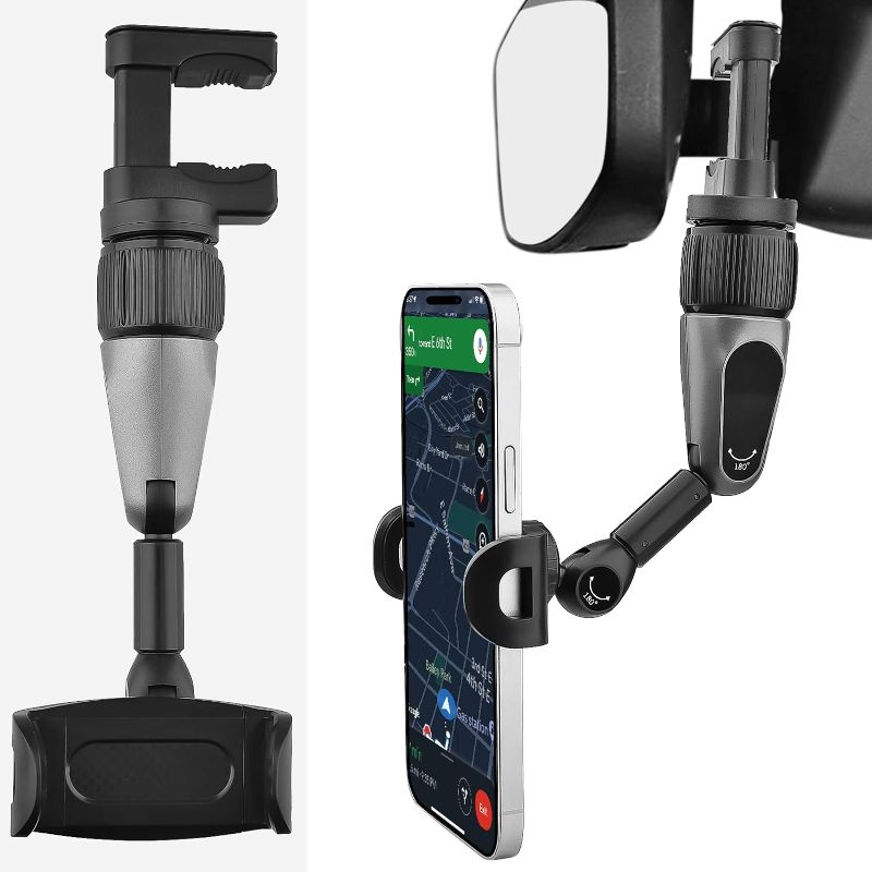 Photo 1 of LuxChar Rearview Mirror Phone Holder, Car Phone Holder Mount, 360-degree Rotatable and Adjustable Phone Bracket for Car Driving
