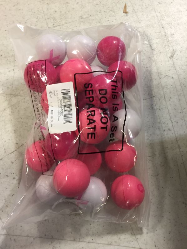 Photo 1 of 24 Pcs Breast Cancer Awareness Stress Balls Breast Cancer Gift Decorations Pink Ribbon Balls Bulk for Women Charity Events Adults Anxiety Relief Month Party Favors(Round, White)