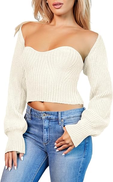 Photo 1 of Allytok Womens Long Lantern Sleeve Bolero Shrug Sweater and Cropped Sweaters Y2K Crop Tops 2 Piece Set- SIZE M 
