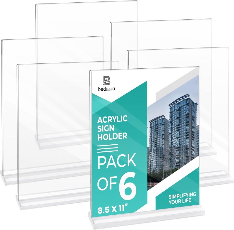 Photo 1 of Beduzza 8.5 x 11 Acrylic Sign Holder (6 Pack), Clear Sign Holder Double-Sided Vertical,plastic paper holder for menu stand,Acrylic Paper Holder for Restaurants, Office, Home, Store and Table displays
