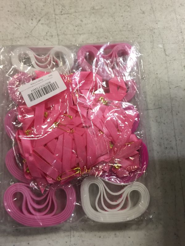 Photo 2 of yaxwhty 100pcs Breast Cancer Awareness Accessories,50Pcs Breast Cancer Bracelets Wristband and 50Pcs Pink Ribbon Pins for Hope Faith Strength Courage Love Survivor Charity Event Party Favors Supplies
