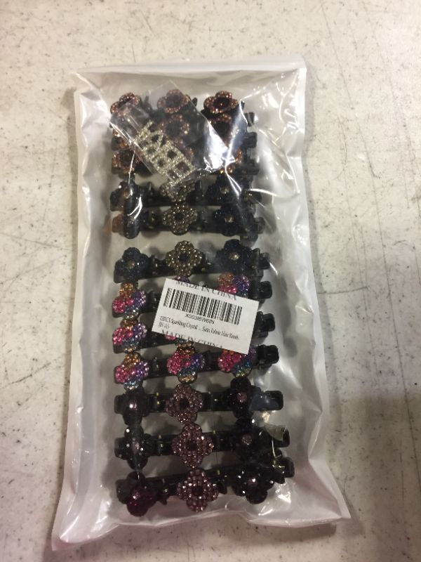 Photo 2 of 12PCS Sparkling Crystal Stone Braided Hair Clips Four-Leaf Clover Chopped Hairpin Duckbill Rhinestone Hair Pins with 3 Small Clips Double Satin Fabric Hair Barrette For Thick Hair Women
