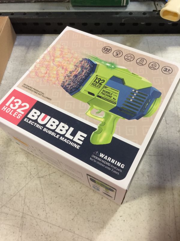 Photo 1 of 132 Holes Bubble Machine Gun - 2023 Upgraded Light Up Bubble Bazooka with Bubble Solution Electric Cannon Gun Blaster Bubbles Maker, Summer Outdoor Toys Gift for Birthday Wedding Party (Green) 132 Holes Green