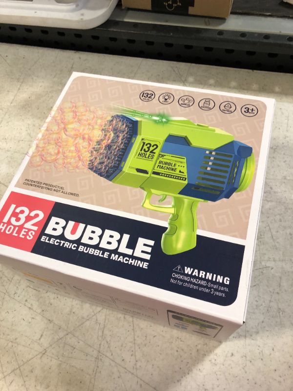 Photo 2 of 132 Holes Bubble Machine Gun - 2023 Upgraded Light Up Bubble Bazooka with Bubble Solution Electric Cannon Gun Blaster Bubbles Maker, Summer Outdoor Toys Gift for Birthday Wedding Party (Green) 132 Holes Green