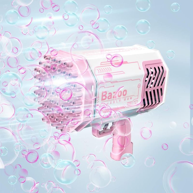 Photo 1 of Bazooka Bubble Machine Gun - 69 Hole Bubble Gun, Bubble Blower with Colorful Lights, Toys for Kids Adults, Party Favors Outdoor Pool Toys (Pink)
