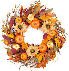 Photo 1 of HomeKaren Fall Wreaths for Front Door 22 Inch, Autumn Wreath with Berry Pumpkin, Maple Leaves, Thanksgiving Harvest Festival Decorations Indoor and Outdoor
