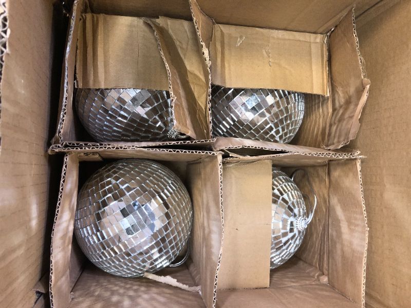 Photo 3 of 5 Pieces Disco Ball Mirror Ball Disco Party Decorations with Hanging Ring for DJ Club Stage Wedding Holiday, 2 Sizes (Silver,8 Inch, 4 Inch) 8 Inch, 4 Inch Silver