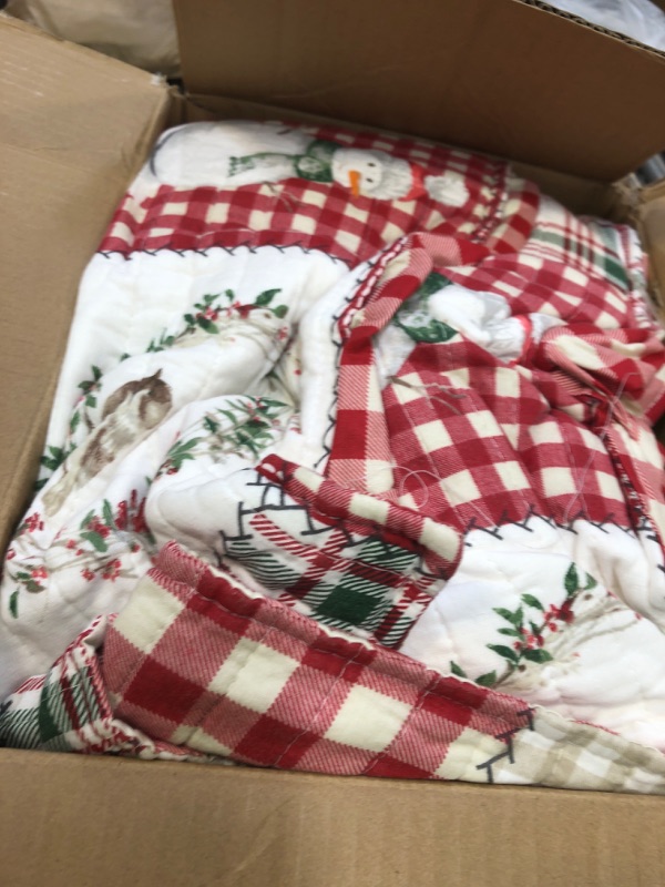 Photo 3 of Levtex Home - Home for Christmas Quilt Set - King/Cal King Holiday Quilt 106x92 and Two King Pillow Shams 20x36 - Green, Red, Taupe and Cream - Reversible - Cotton/Polyester