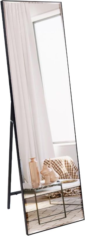 Photo 1 of  Full Length Mirror Standing or Wall Hanging, Vertical Black Frame HD Rectangle Full Body Tall Big Floor Stand up or Wall Mounted Mirror, Black