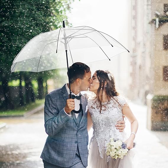 Photo 1 of  Clear Umbrella Wedding Style Stick Umbrella Wedding Umbrella Umbrella for Rain Windproof Umbrella Transparent Umbrella Auto Open J Hook Handle for Adults Kids Outdoors