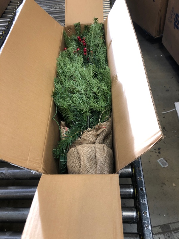 Photo 1 of Somikis 3ft Pre-Lit Artificial Mini Christmas Tree with 70LED Lights and Realistic Nordic Spruce, Solid Cement Burlap Base Basin