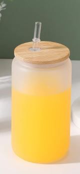Photo 1 of 12oz Sublimation glass blank with bamboo lid. Comes with glass straw.