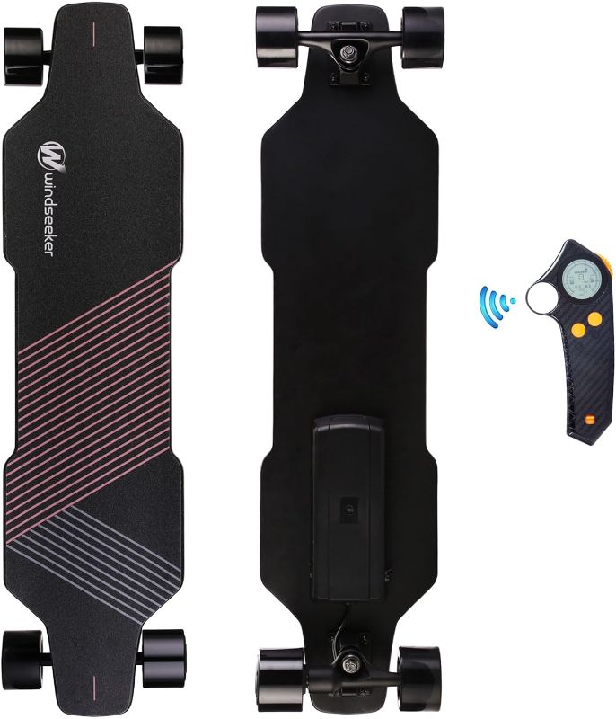 Photo 1 of Electric Skateboard, Electric Skateboard with Remote Control for Beginners, 350W Brushless Motor, Max 12.4 MPH, Carver E-Ska with DIY Stickers USED 
