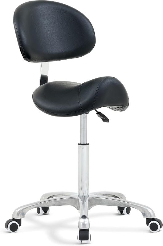 Photo 1 of Antlu Saddle Stool Chair with Back Ergonomic Rolling Esthetician Seat for Salon Tattoo Shop Spa Home Dentist Clinic (with Backrest, Black)
