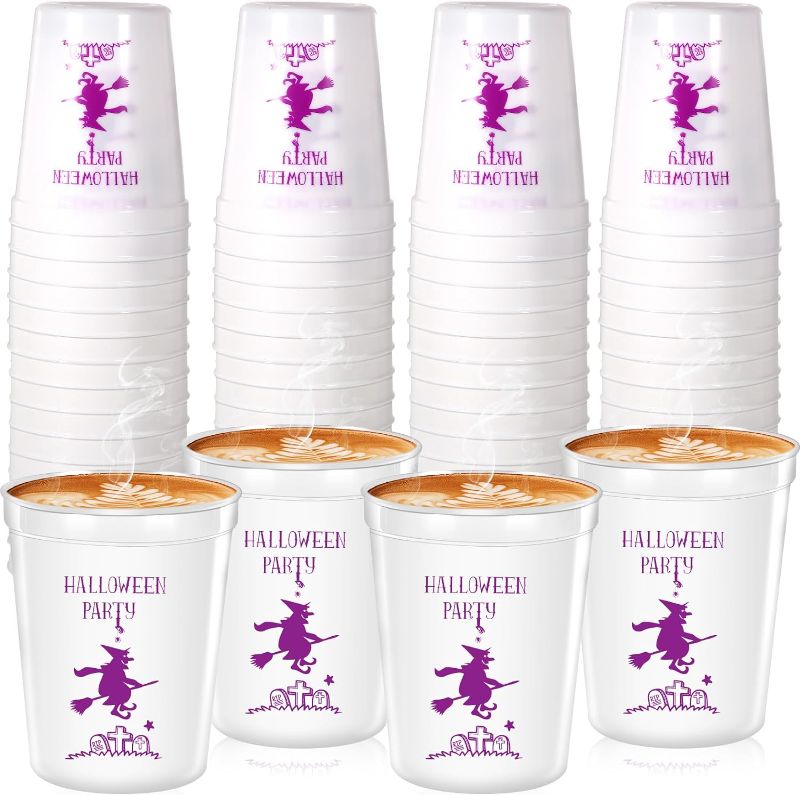 Photo 1 of Meanplan 60 Pcs Halloween Party Cups Plastic 12 oz Trick or Treat Party Cup Reusable Pumpkin Skull Witch Ghost Stadium Cups Decorations Supplies for Happy Halloween Holiday(Pretty Style)
