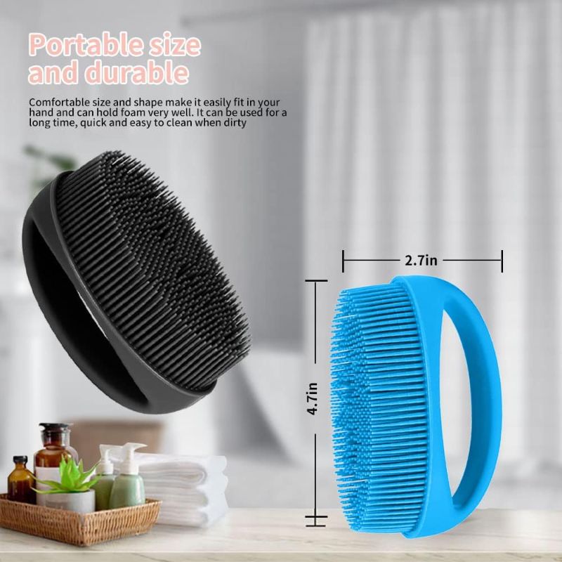 Photo 1 of 2 Packs Silicone Body Scrubber, Soft Silicone Body Shower Loofah for Body Exfoliation and Massage. Body Scrubbers for Use in Shower Suitable for All Skin. (Black & Blue)
