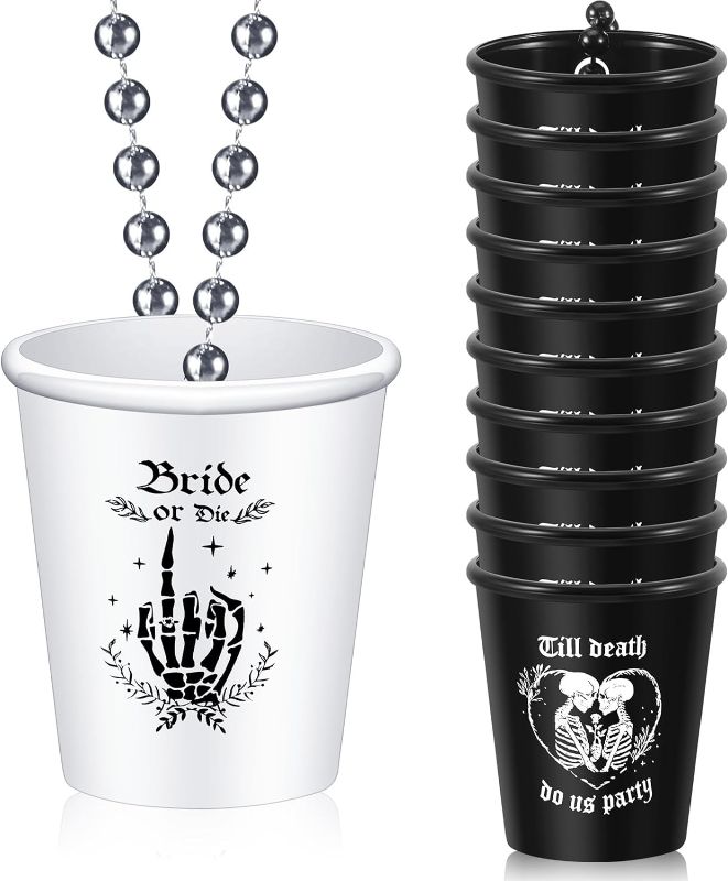 Photo 1 of Dandat 12 Pcs Bride or Die Bachelorette Shot Glass Halloween Party Plastic Shot Glass Necklaces Halloween Gothic Skull Bridal Shower Party Favor for Wedding Engagement Party
