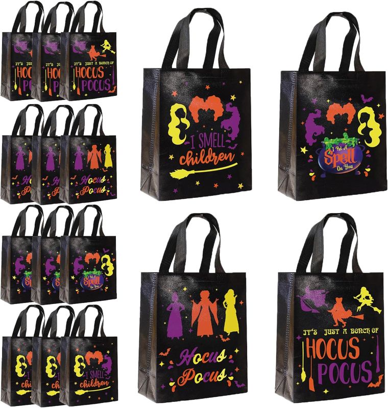 Photo 2 of 20 Pack Halloween Non-Woven Bags Reusable Hocus Pocus Witch Theme Tote Gift Bag Trick or Treat Party Favor Bag Candy Goodie Bag with Handle for Kids Teens Birthday Supplies, 4 Design
