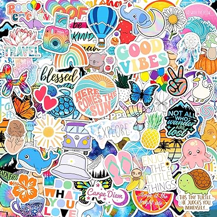 Photo 1 of 120 Pcs Preppy Stickers, Summer Stickers for Water Bottles Girls, Laptop Accessory Waterproof, Cute Computer Decals for Phone Waterbottle MacBook Car, Summer Themed Stickers for Teens
