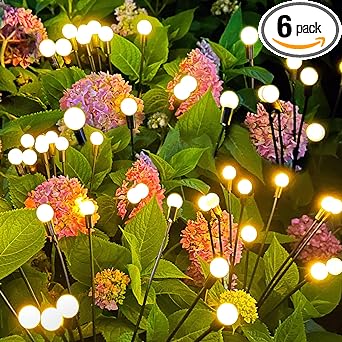 Photo 1 of 6 Pack Solar Lights for Outside, 10 LED Solar Lights Outdoor Waterproof with 2 Lighting Modes, Firefly Garden Lights Solar Outdoor, Solar Garden Lights for Yard Patio Pathway Garden Decor, Warm White
