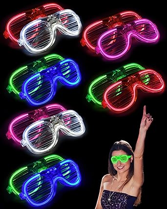 Photo 1 of 12 Pcs Light Up Glasses 5 Color Glow Shutter Glasses LED Glow in the Dark Glasses 3 Modes Flashing Glow Glasses for Christmas Birthday Neon Party Supplies
