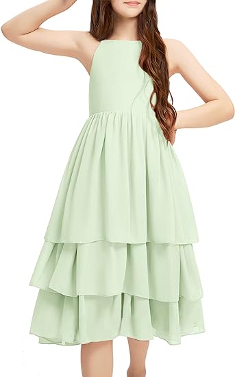 Photo 1 of Galawaqe Girls Formal Dress Kid Cute Off Shoulder Crossed Straps Dresses Teen School Dance Wedding Party Gowms for 5-14 Years
