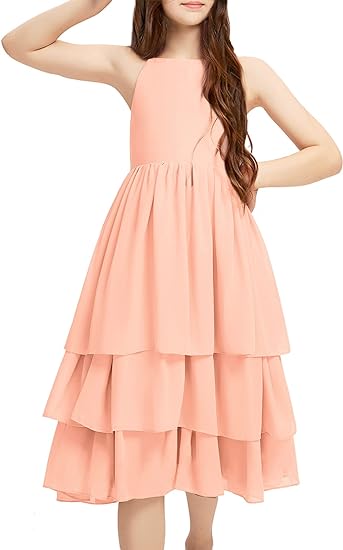 Photo 1 of Galawaqe Girls Formal Dress Kid Cute Off Shoulder Crossed Straps Dresses Teen School Dance Wedding Party Gowms for 5-14 Years
