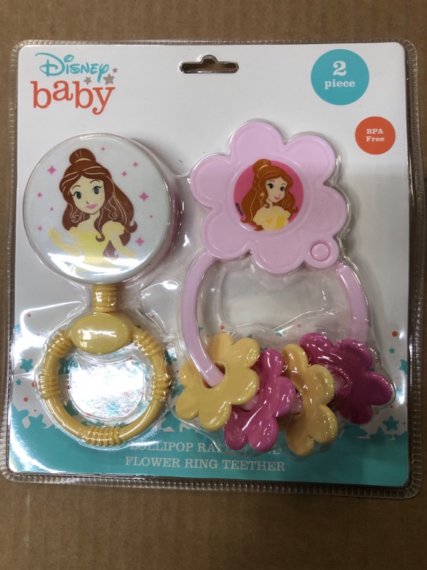 Photo 2 of 2 Pack Disney Princess Character Shape Rattle and Keyring Teether, Premium Toddler Birthday Toys, Infant Teething Toys, Great for Newborn Shower Gifts