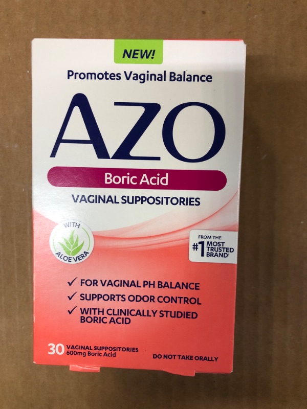 Photo 2 of AZO Boric Acid Vaginal Suppositories, Helps Support Odor Control and Balance Vaginal PH with Clinically Studied Boric Acid, Non-GMO, 30 Count 1 Month Supply EX 11/2024