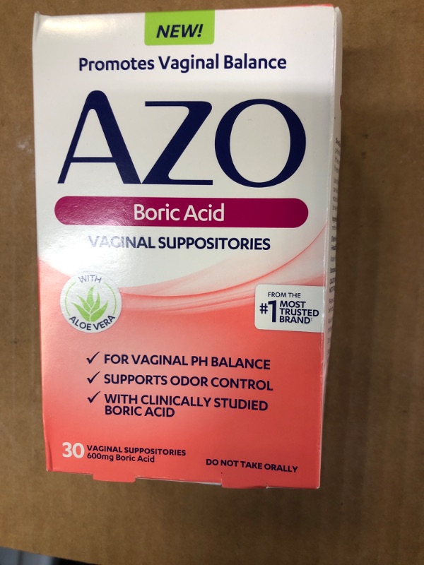 Photo 2 of AZO Boric Acid Vaginal Suppositories, Helps Support Odor Control and Balance Vaginal PH with Clinically Studied Boric Acid, Non-GMO, 30 Count 1 Month Supply EX 11/2024