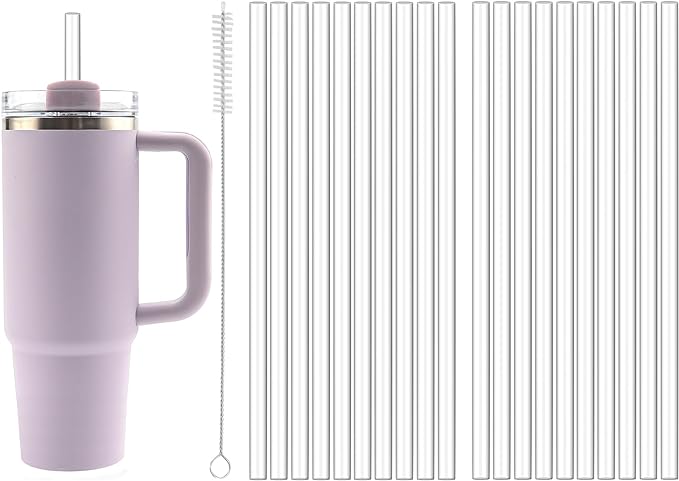 Photo 1 of 20 Pieces  Reusable Straws for Stanley Adventure Quencher Travel Tumbler Straw Replacement 40 Oz for Stanley Cup Accessories, Long Clear Plastic Drinking Straws